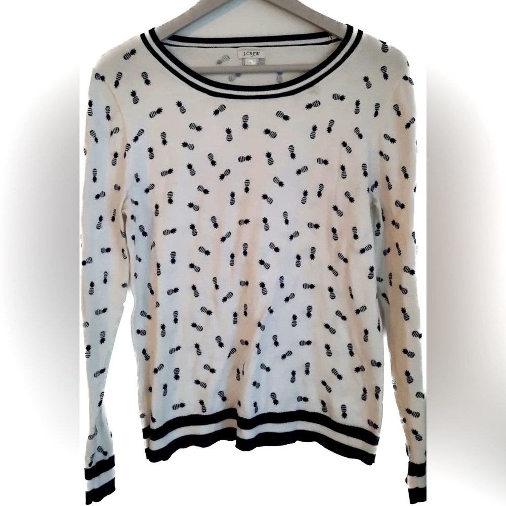 J CREW Pineapple Sweater Pullover Top Shirt Boho Coastal Preppy Crew Neck Stripe